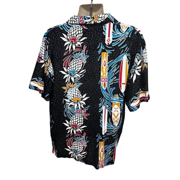 Original Mens Hawaiian Vintage Black Floral Button Up Camp Shirt Medium Pocket - Picture 2 of 7